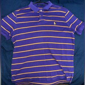 Polo by Ralph Lauren Men's Purple and Orange Striped Polo
